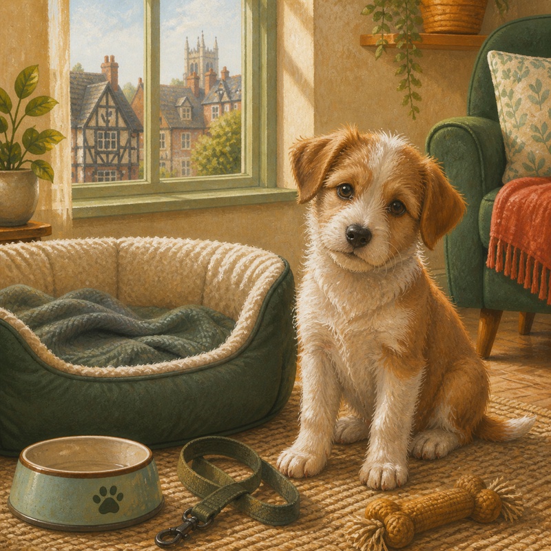 A dog at home with everyday essentials
